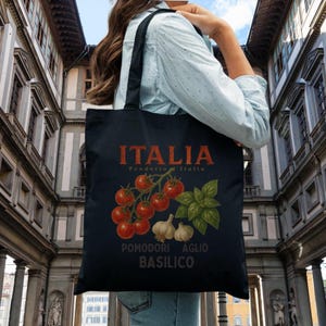 Italia Tote Bag, Pomodoro Tote, Black Tote, Italy Tote Bag, Canvas Tote, Tomato Tote Bag, Italy Gift, Italy Travel Gift, Italy Souvenir