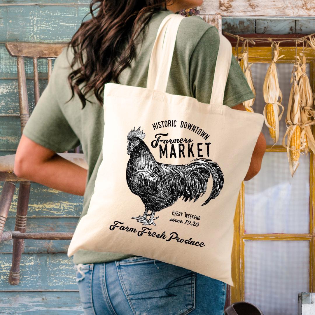 Sac fourre-tout coq rétro : sac en toile Farmers Market