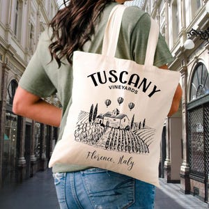 Italy Tote Bag, Tuscany Tote Bag, Tuscany Vinyards Tote, Travel in Italy Tote, Canvas Tote Bag, Aesthetic Tote Bag, Italy Gift