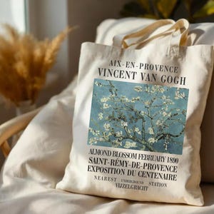 Sac fourre-tout art, sac fourre-tout Van Gogh, sac fourre-tout en fleur d&#39;amandier, esthétique de sac fourre-tout, sac fourre-tout en toile, cadeau pour amateur d&#39;art, cadeau Van Gogh