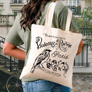 Paris Tragetasche, Violettes De Parme Parfumerie Paris Tragetasche, Französische Tragetaschen, Tragetasche Ästhetik, Paris-Liebhabergeschenk, Tragetasche Canvas