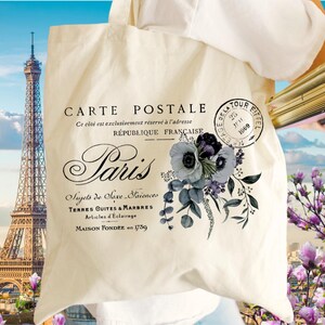 Floral Tote Bag, Paris Tote Bag, Carte Postale Tote, French Country, Shabby Chic, Tote Bag Aesthetic, Shabby Chic Gift, Paris Gift