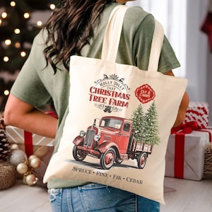 Christmas Tote Bag, Vintage Christmas Tree Farm, Cute Xmas Gifts, Holiday Totes, Aesthetic Tote Bag, Custom Xmas Gift Bag, Christmas Decor