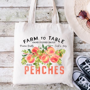 Peach Tote Bag | Vintage Farmers Market Aesthetic | Fruit Tote Bag | 15" x 16"  Canvas Tote Bag | Peach Gift