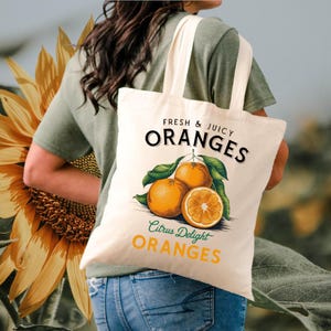Orange Stamp Tote Bag Fruits Collection Tote Farmers Market