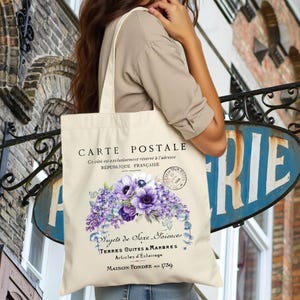 Floral Tote Bag, Lavender Tote Bag, French Country, Shabby Chic, Tote Bag Aesthetic, Canvas Tote Bag, Shabby Chic Gift