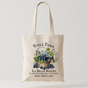 Paris Tote Bag, Blueberry Basket Tote, Fruit Tote Bag, French Country, Tote Bag Aesthetic, Canvas Tote Bag, Shabby Chic Gift, Blueberry Gift