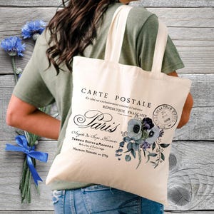 Floral Tote Bag, Paris Tote Bag, Carte Postale Tote, French Country, Shabby Chic, Tote Bag Aesthetic, Shabby Chic Gift, Paris Gift