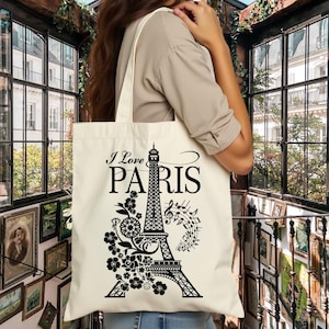 Paris Einkaufstasche, Eiffelturm Einkaufstasche, Paris Reisetasche, Einkaufstasche Ästhetik, Canvas Einkaufstasche, Paris-Liebhaber-Geschenk, Paris Geschenk