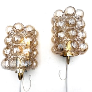 Mid-Century Amber Bubble Glass Wall Sconces by Helena Tynell - 1960s Pair