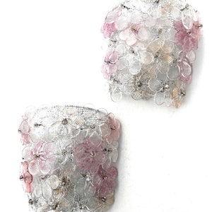 Paar Murano wandkandelaars in ijsglas met goud en roze (roze) accent voor Barovier & Toso, Italië 1950-80, vintage woondecoratie