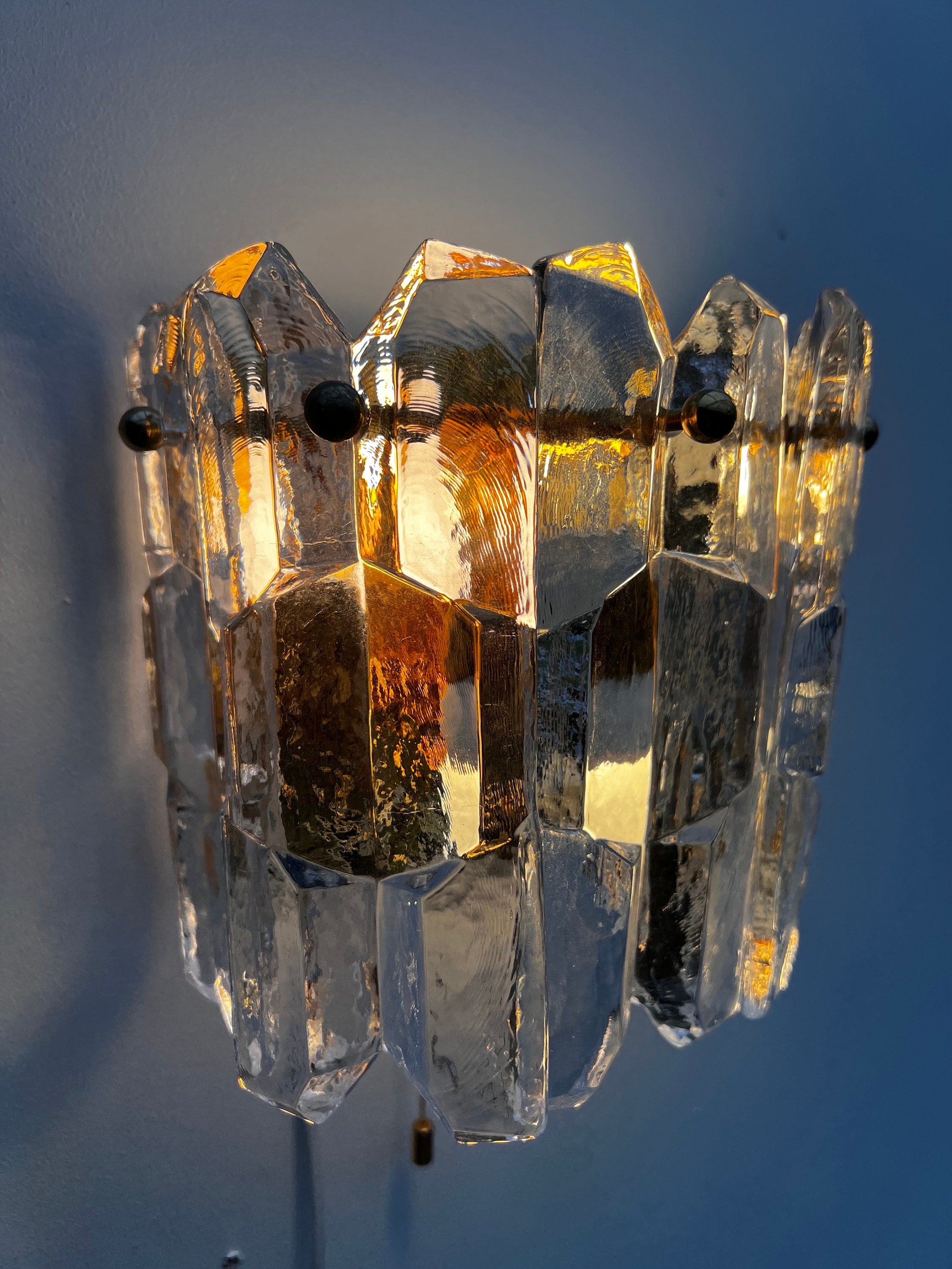 Vintage J T Kalmar Palazzo Sconce: 24Kt Gilted Ice Glass Wall Light