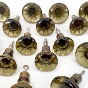 1960&#39;s 26 Olivegreen colored Glass & Brass knobs/ Pulls by Lindhammar, Sweden Model Classic -for  Cabinets/Drawer, Vintage Home Upgrade, Mcm