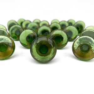 25 Vintage Green Glass & Brass Knobs: Verrina Swedish Retro Drawer Pulls