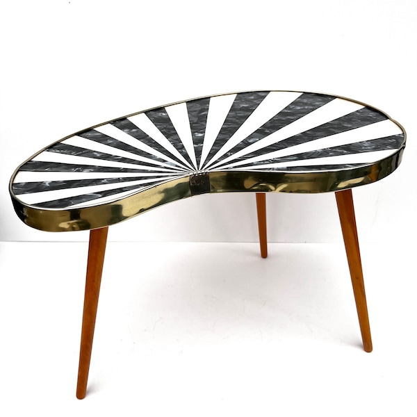 1950s Rare Find! Vintage Kidney Table in Sunburst / Jet Patent Design, Black Mother of Pearl inlay, Vintage Interior Design Gift