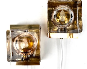 1960s Pair of Glass Lampets by Danish Vitrika in Champagne & Golden Tones,  Maritime Sconces, Midcentury Home Decor Lights