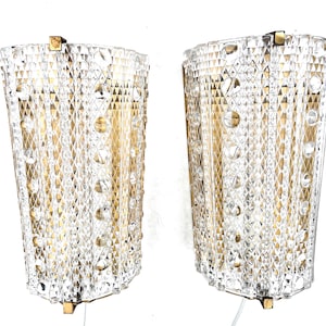 1960s pair of Medea Crystal Wall Sconces by Orrefors - Art Deco Lighting, Midcentury Modern Decor Light