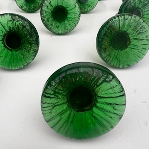 Vintage Lindshammar Glass Knobs: Swedish Retro Green & Brass Drawer Pulls