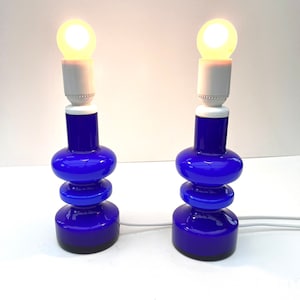 Gunnar Ander Lindshammar Blue Opaline Glass Table Lamps - 1960s Retro Decor