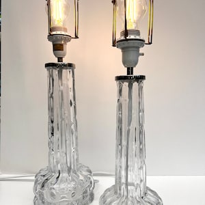 Vintage Orrefors Crystal Table Lamps: 1960s Retro Scandinavian Design