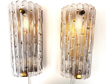 1950s Rare Pair XXL Wall Sconce In Heavy & Thick Glass By Orrefors - Model Gylfe - Luxurious Vintage Wall Light, Midcentury Modern Decor
