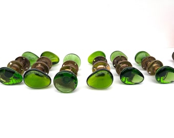 Verrrina, Sweden 1960s Glass & Brass Interior Door Knob Set, 15 Rare Vintage Green Door Handles, Home Decor Accent, Unique Housewarming Gift