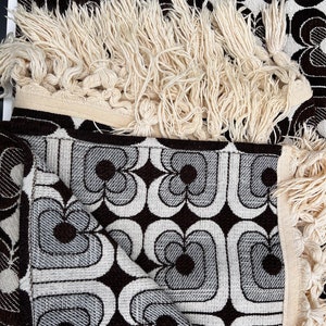 Exclusive 1970s Vintage Italian Reversible Bedspread - Brown, Beige, White with Fringes, Ideal for Luxurious Bedding, Unique Wedding Gift