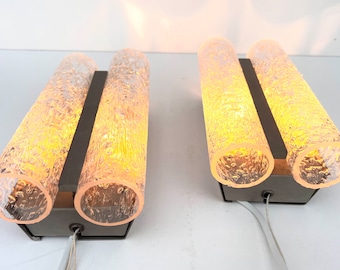 1960s Murano Ice Glass Sconces by Doria: Retro Pull Switch Lamps