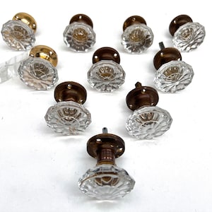 1960s 5 sets (10)Turning Interior Door Handles by Verrina Sweden - Brass & Crystal Flower Interior Door Handles - Vintage Home Hardware, Mcm