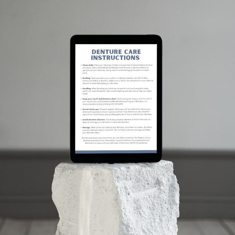 Denture Care Instructions for Patients Digital Download Dental