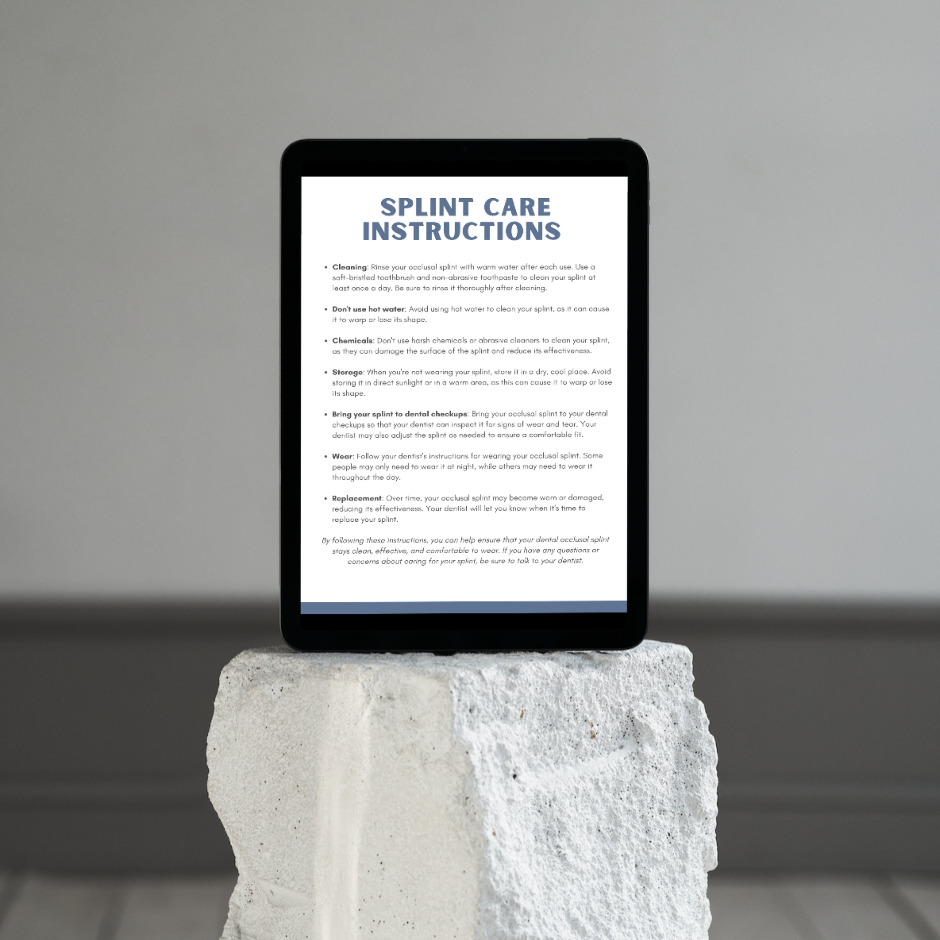 Dental Occlusal Splint Care Instructions for Patients Digital Download Dental Resource Etsy