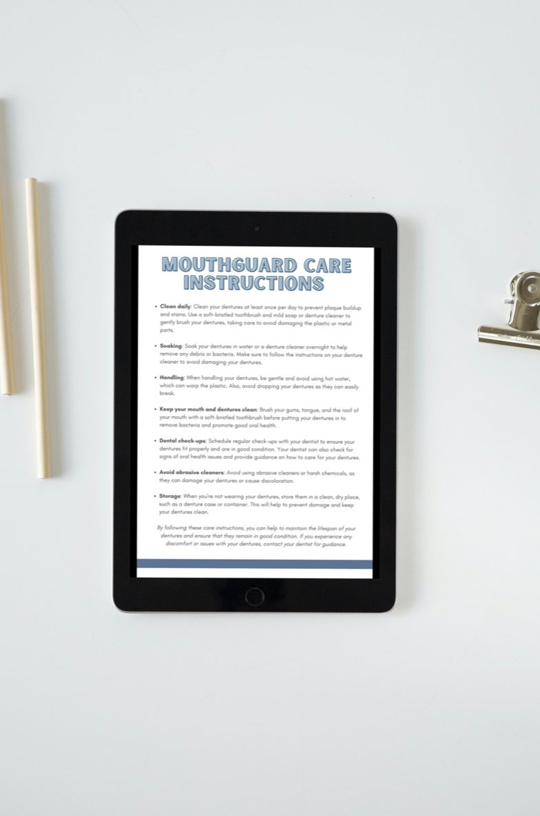 Mouthguard Care Instructions Printable Digital Download for Etsy