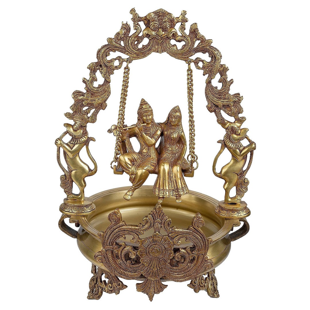 Brass Radha Krishna Urli Bowl With Bells Ethnic Design Uruli Etsy