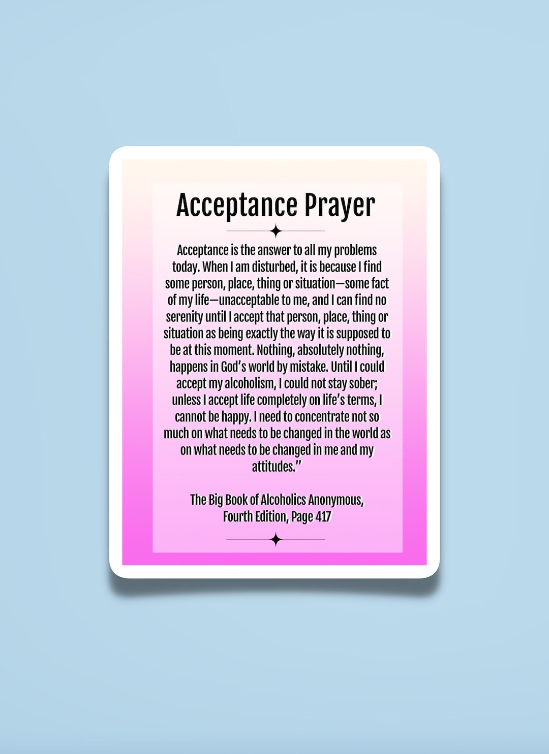 Aa acceptance prayer sticker page 417 from the big book etsy