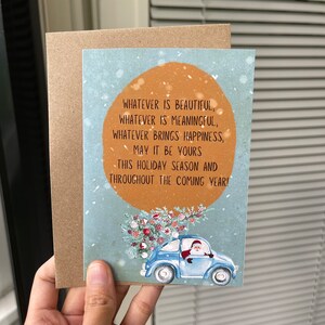 Cartão de Natal | Doce mensagem para as férias | Papai Noel andando de carro | Cartão da árvore de Natal de <br> Entrega Rápida? cartão de boas festas