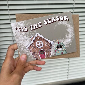Tarjeta de Navidad / Tarjetas lindas para Navidad / Tarjeta de casa de jengibre / tarjeta de pingüino