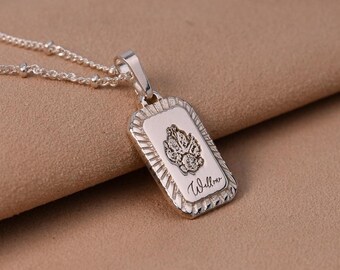 Paw Print Heavyweight Sterling Silver Tag Pendant, Dog Nose Print Keepsake Necklace -