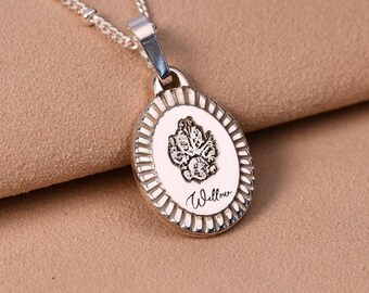 Paw Print Heavyweight Sterling Silver Oval Pendant, Dog Nose Print Keepsake Necklace -