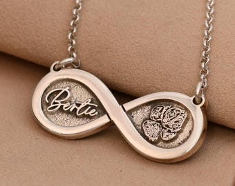 Personalised Paw Print Necklace Silver — Heavyweight Infinity Pendant, Pet Memorial Gift, Handmade UK