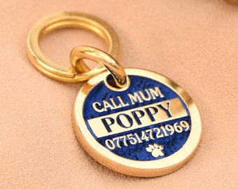 Engraved Small Brass Pet ID Tag: Heavy Duty Personalized Cat and Puppy Collar Tag