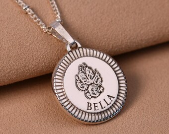 Paw Print Heavyweight Sterling Silver Round Pendant, Dog Nose Print Keepsake Necklace -