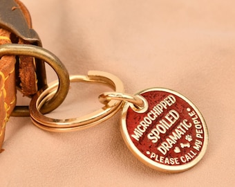 Custom Engraved Brass Pet ID Tag, Funny Cat Dog Collar Charm