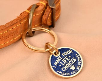 Custom Funny Cat Tag, Deep Engraved Brass Pet ID, Personalized Collar Charm