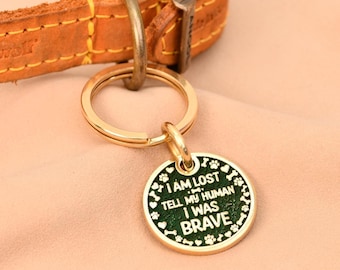 Custom Funny Pet ID Tag, Deep Engraved Brass Dog Collar Tag