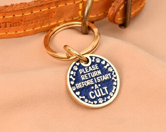 Custom Funny Cat Tag, Deep Engraved Brass Pet ID, Personalized Collar Charm