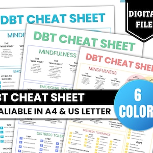 DBT Cheat Sheet, DBT skills, Borderline, bpd, therapy worksheet, mental health printable, therapy office decor, therapy resources