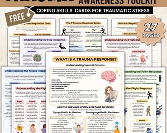 Trauma Response Worksheets Bundle, Nervous System Regulation Toolkit, Fight Flight Freeze Fawn, Therapy Worksheets, Grounding Skills