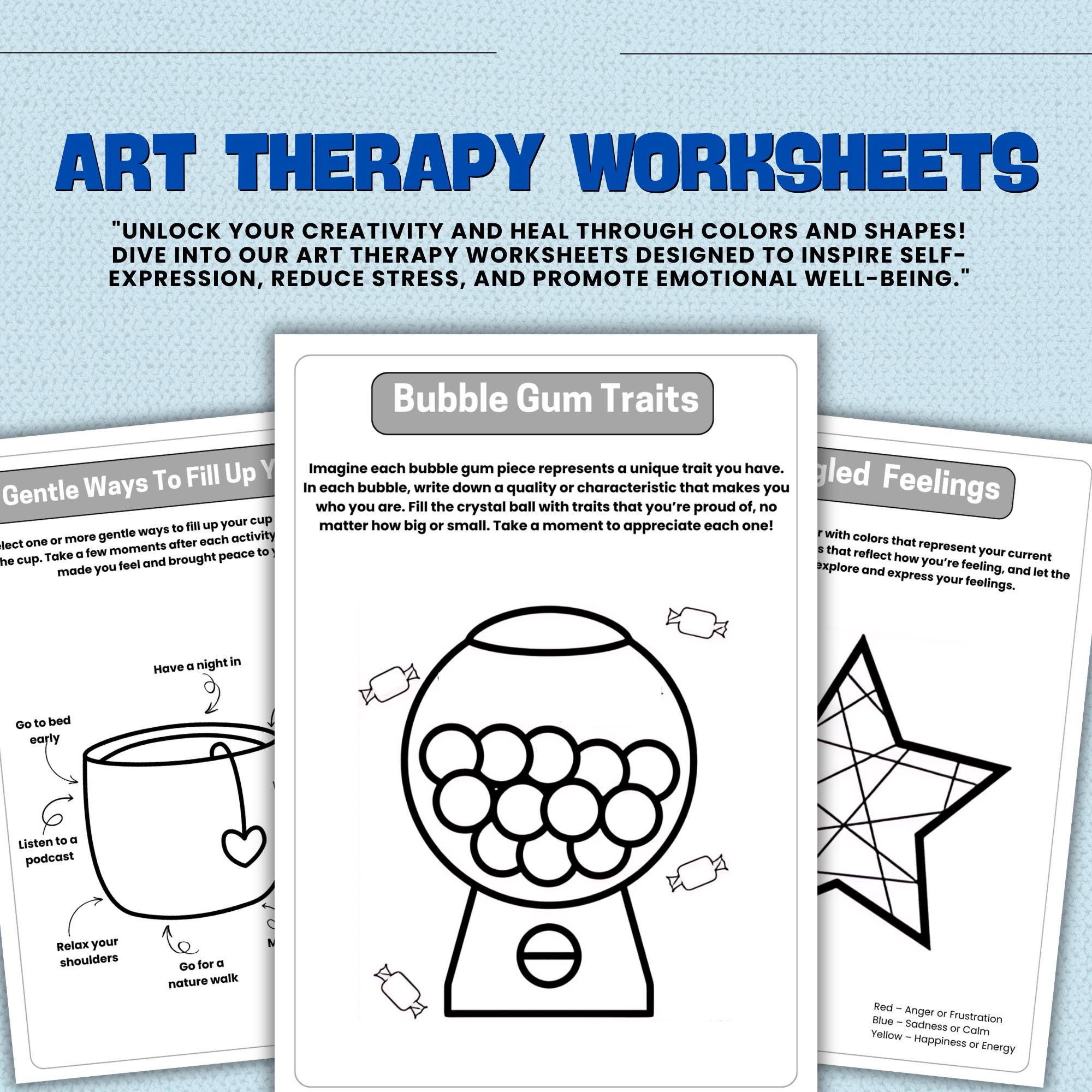 130+ Art Therapy Worksheets for Mental Health School, Self Esteem, Therapy Social Work ...