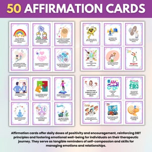 Puede incluir: Conjunto de 50 tarjetas de afirmaci&oacute;n con ilustraciones coloridas y mensajes positivos. Las tarjetas est&aacute;n dise&ntilde;adas para ayudar con el bienestar emocional y la autocompasi&oacute;n.