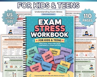 Exam Stress Workbook for Kids Teens, Test Anxiety Relief Printable PDF, Study Skills Coping Tool